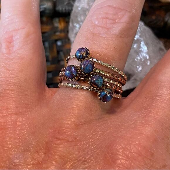 Two-Tone Copper Purple Turquoise Arizona Multi Band Ring Size 9.5 - Picture 7 of 9